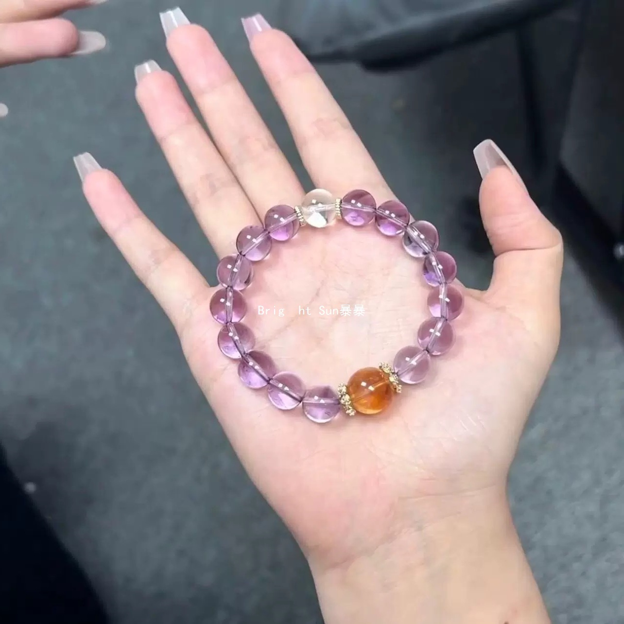 天然正品玻利维亚紫水晶搭配黄塔晶设计款手链女生礼物带证书