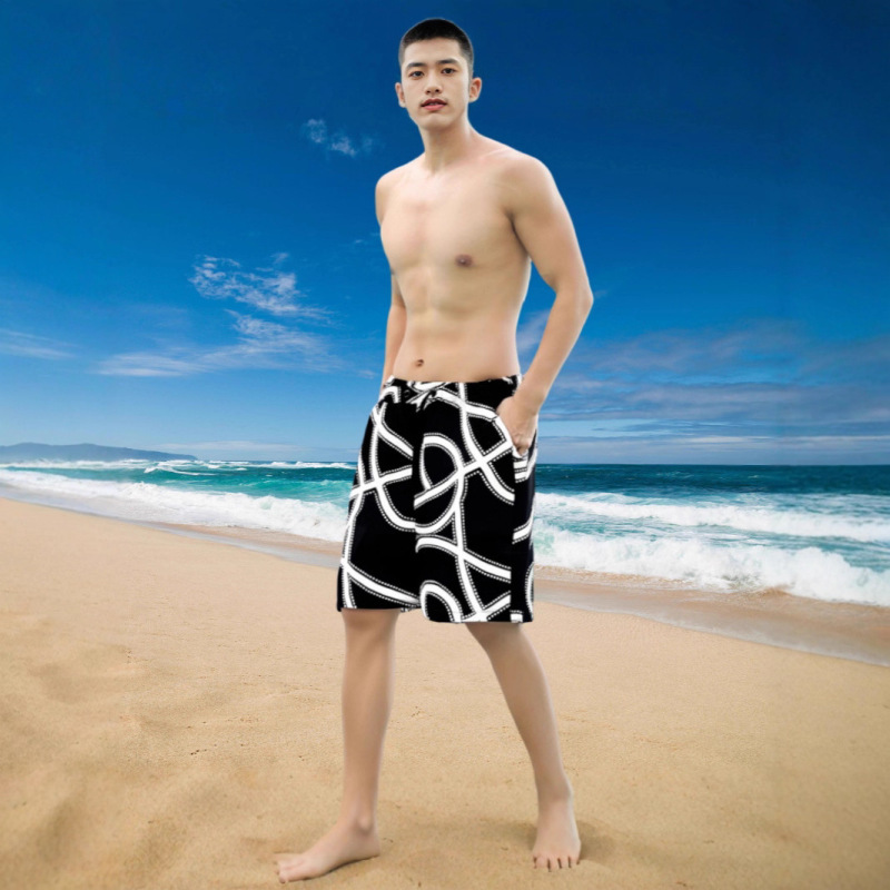 Summer New Ice Silk Men's Shorts Printed Quick-Drying Men's Beach Pants Loose Surfing Casual Large Size Swimming Trunks