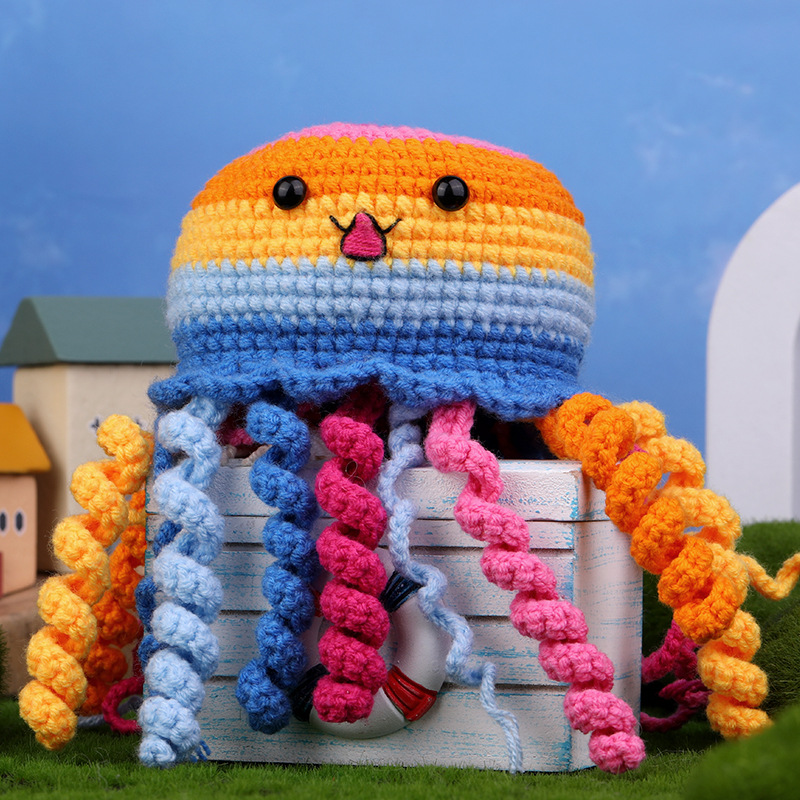 跨境新品编织水母钩针材料包毛线团钩织玩偶手工制作DIY针X20