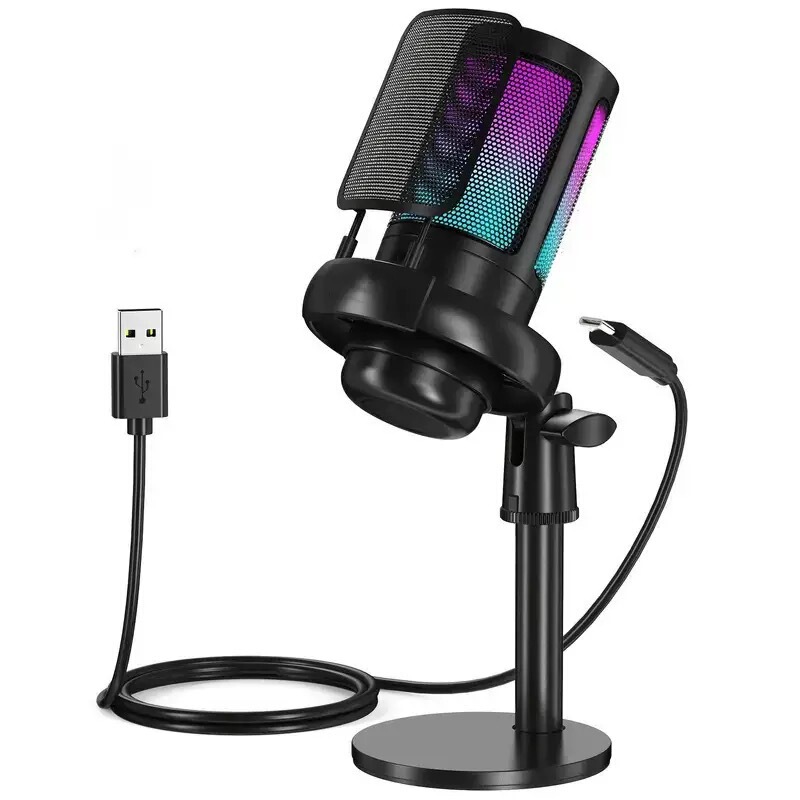 USB Condenser Microphone Rgb Colorful Computer Karaoke Game Voice Recording Mobile Phone Live Streaming Cross-Border Wired Microphone USB Condenser Microphone Rgb Colorful Computer Karaoke Game Voice Recording Mobile Phone Live Streaming Cross-Border Wired Microphone