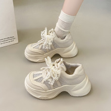 2025春夏网面轻便透气运动鞋韩版百搭珍珠蝴蝶结老爹鞋包头半拖鞋