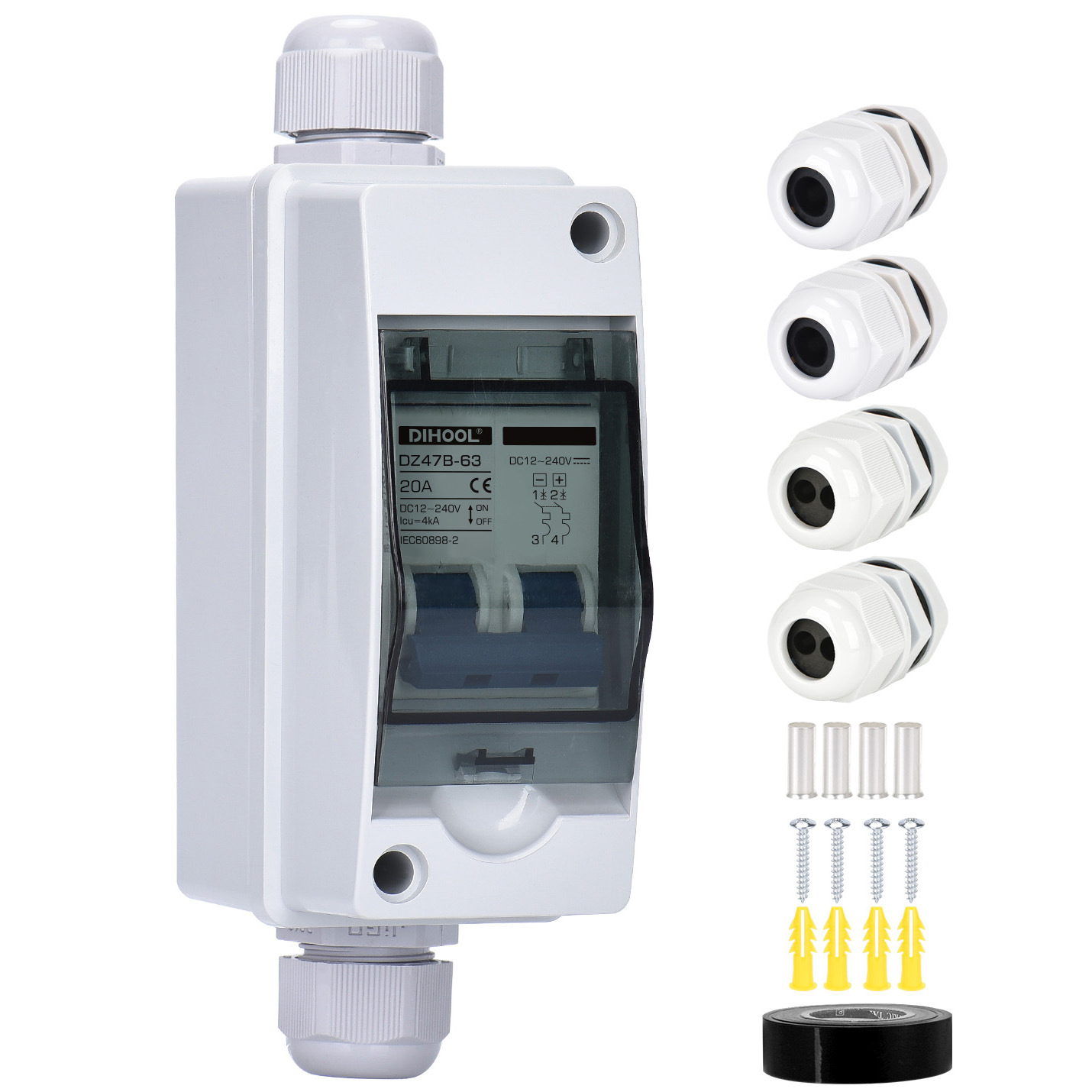 直流光伏断路器防水盒DIHOOL DC12v-240v电动车蓄电池光伏DZ47B