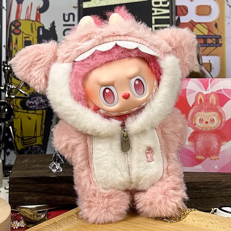 仅衣服适用labubu拉布布17cm厘米挂件公仔娃衣蓝色粉色鲨鱼连体服|undefined