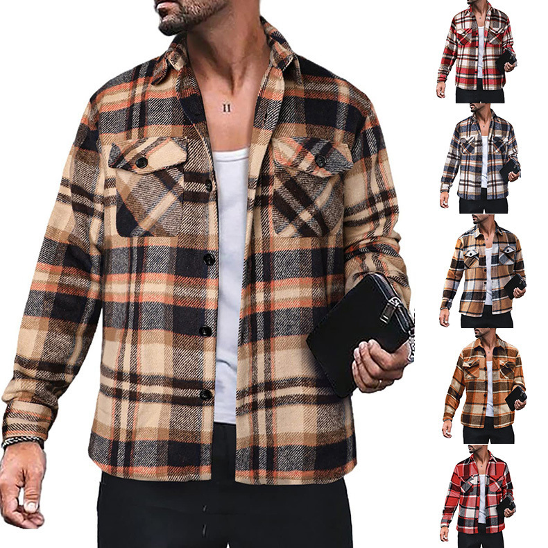 2025 European and American Cross-Border Spring & Fall New Amazon Men's Plaid Shirt Long-Sleeved Button Casual Jacket 2025 European and American Cross-Border Spring & Fall New Amazon Men's Plaid Shirt Long-Sleeved Button Casual Jacket
