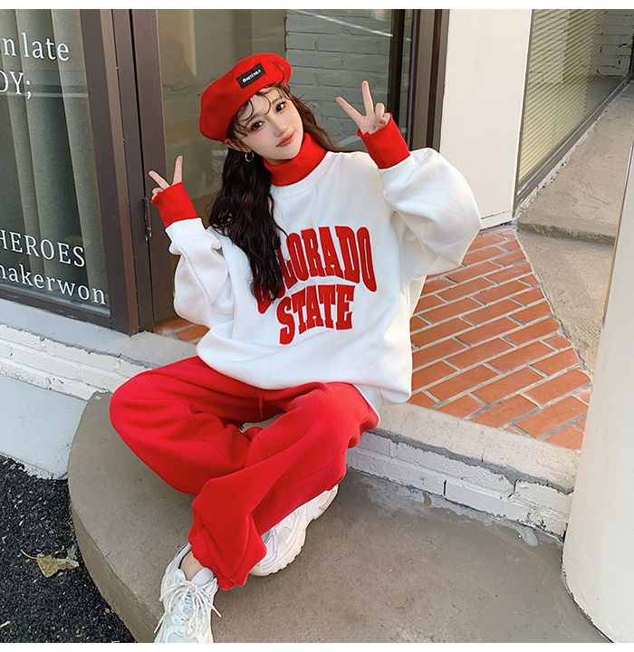 Women's Contrasting Hoodie Active Set For Autumn And Winter_voghion.com