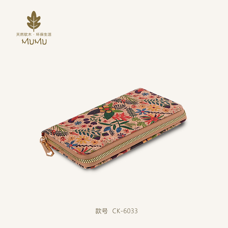 Cross-Border New European Style Cork Grain Leather Wallet, Long Zipper Wallet, Mobile Phone Bag, Short Medium-Sized Zipper Wallet