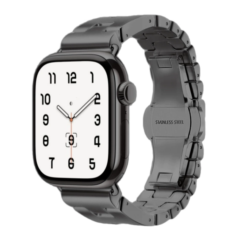 Подходящий ремешок для Apple Watch 10 (AAPL) с ультра новой пряжкой-подобие бабочки H-образной стяжкой стальной ремешок