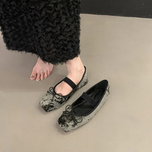 法式平底蝴蝶结配裙一字带单鞋女2024新款复古方头玛丽珍芭蕾舞鞋