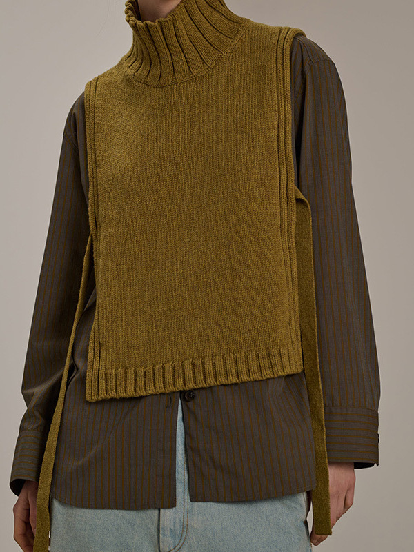 2025 European and American Cross-Border Autumn and Winter Fashion New Retro High-Neck Sleeveless Casual Knitted Lace-Up Sweater for Women