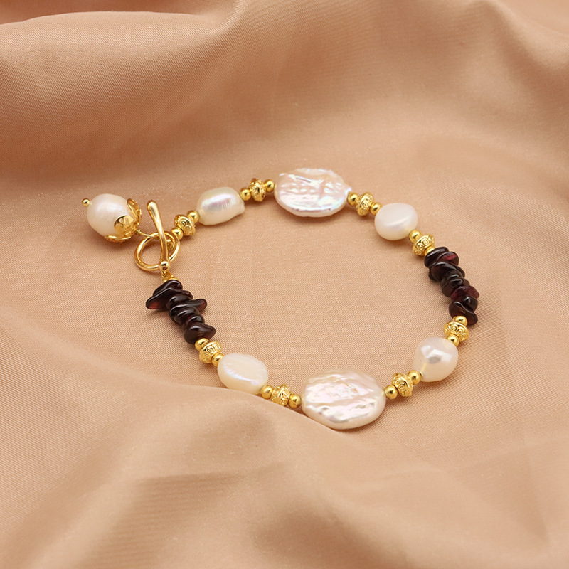 Natural barroco granado púrpura diseño de pulsera de nicho de alta calidad pulsera ligera lujosa transfronteriza joyería en vivo
