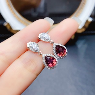 New natural tourmaline earrings S925 silver inlaid main stone 6*8mm Joker net red explosions women's jewelry wholesale