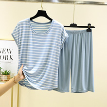 夏季冰丝莫代尔无袖t恤女大码宽松圆领背心短裤薄款学生睡衣套装