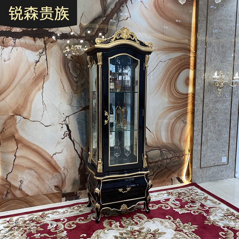 锐森贵族 法式实木酒柜 欧式奢华雕花餐厅靠墙单门酒柜落地柜