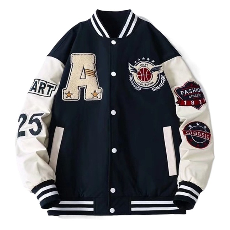 Chaqueta de béisbol de los hombres y las mujeres de talla grande Moda suelta bordado marca de moda Otoño e Invierno calle hip hop todo-juego chaqueta