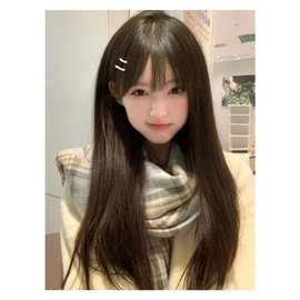 欧美女长发黑长直甜美可爱空气刘海仿真人发日常减龄长直发全头套