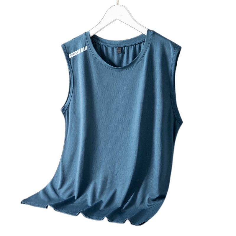 氷糸ベスト男潮薄金通気速乾運動レジャー幅カン肩外着男性丸襟袖なしtシャツ夏