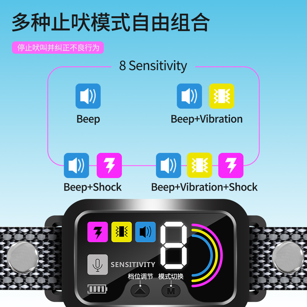 Smart New Adjustable Color Screen Collar with Three Modes for Barking Prevention, Adjustable Size, 2024