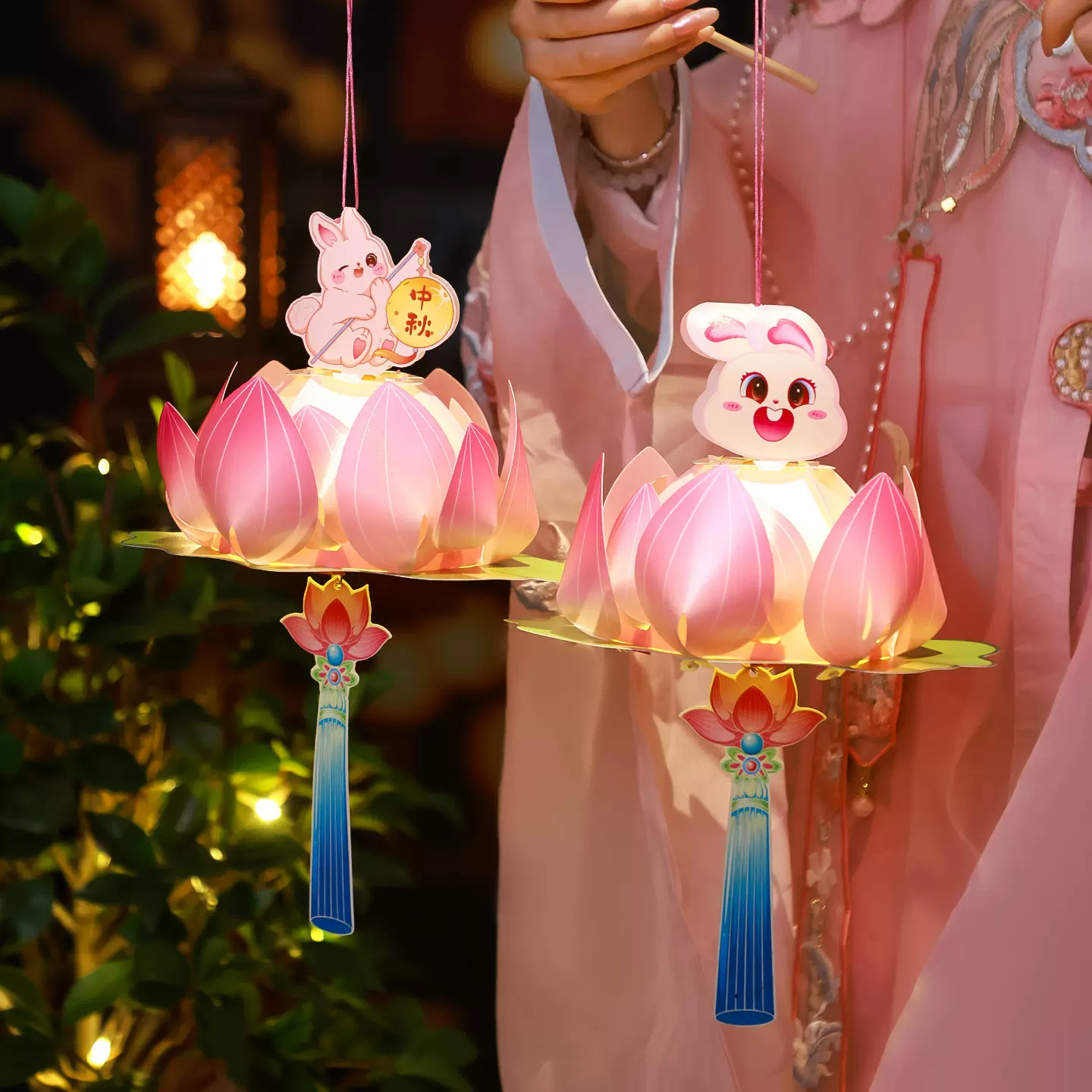 中秋节灯笼儿童手提古风兔子莲花灯挂饰 幼儿园亲子手工diy材料包