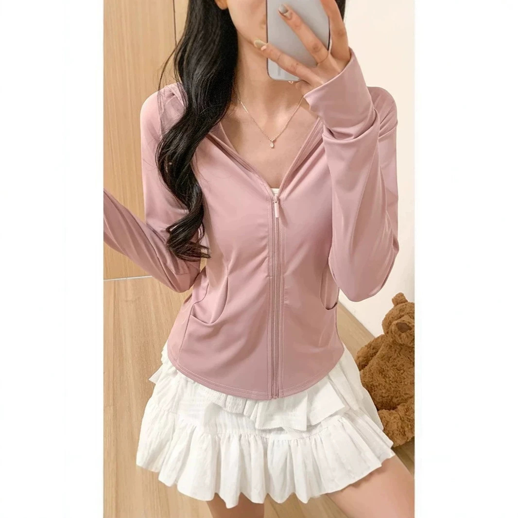 Women's 2026 New Summer Hooded Sun Protection Clothing, UV Protection, Slim Fit Ice Silk Cardigan Jacket