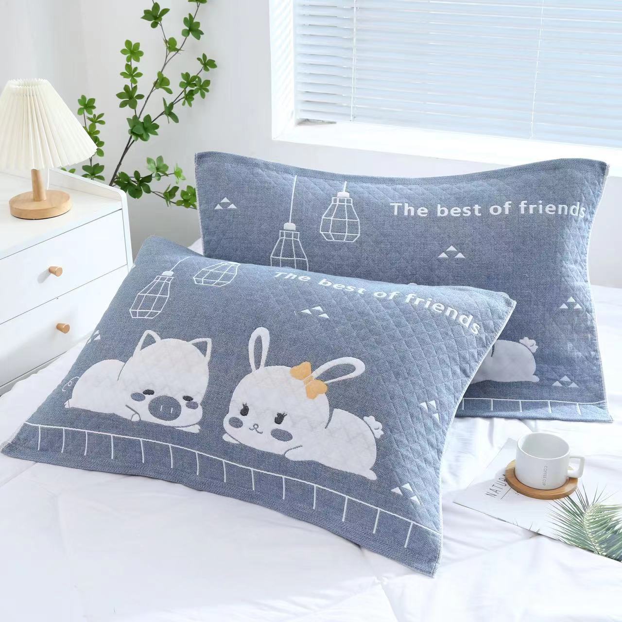 枕巾三層紗布情侶枕頭巾一對裝成人四季單人枕芯蓋巾