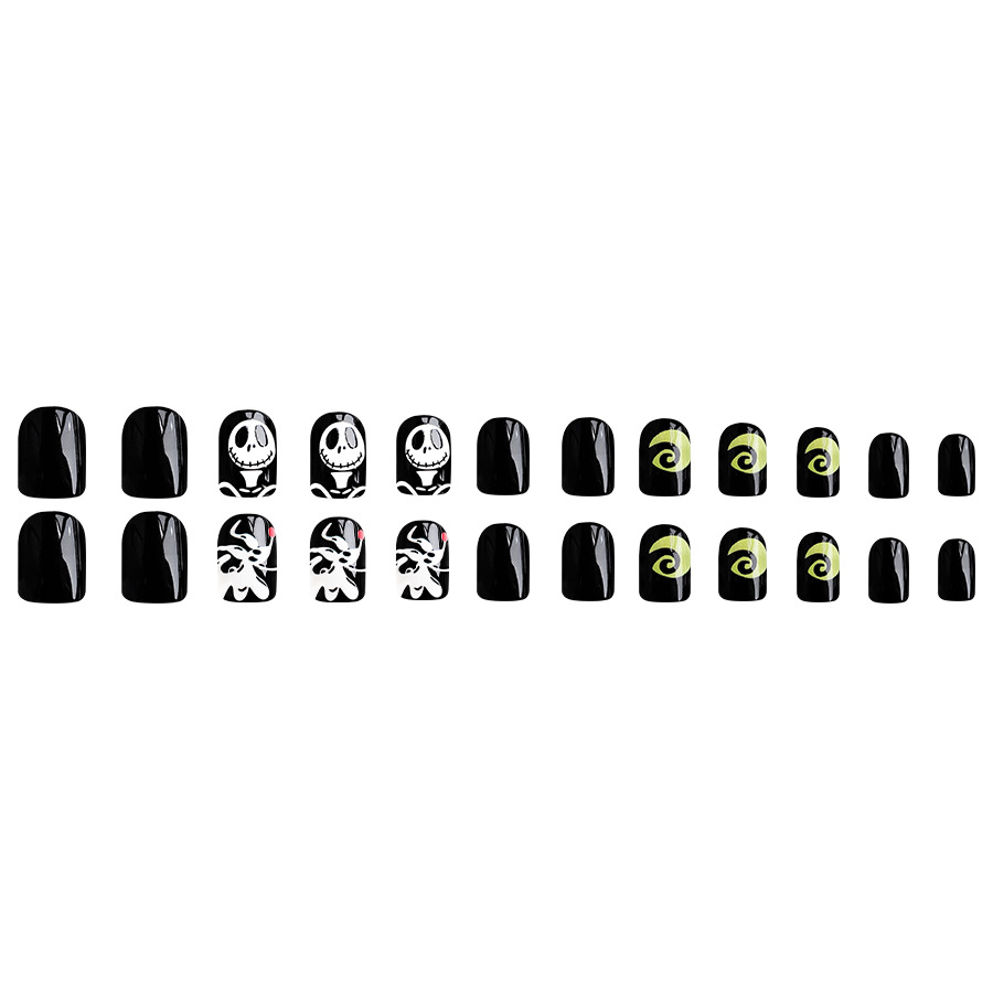 Halloween Corto Luminoso Quadrato Armatura Carino Teschio Cucciolo Cattivo Nail Art 2024 Nuovo Commercio Estero 24 Pezzi_voghion.com