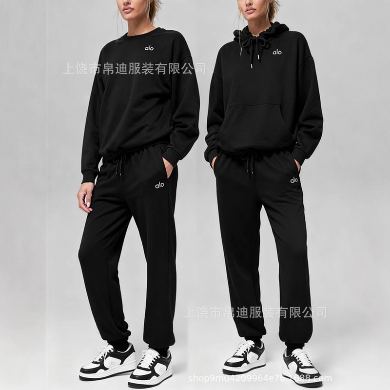 Winter New S-Class Pure Cotton Cross-Border New Alo Autumn and Winter Sports Men's and Women's Casual Hooded Sweatshirt and Sweatpants Suit