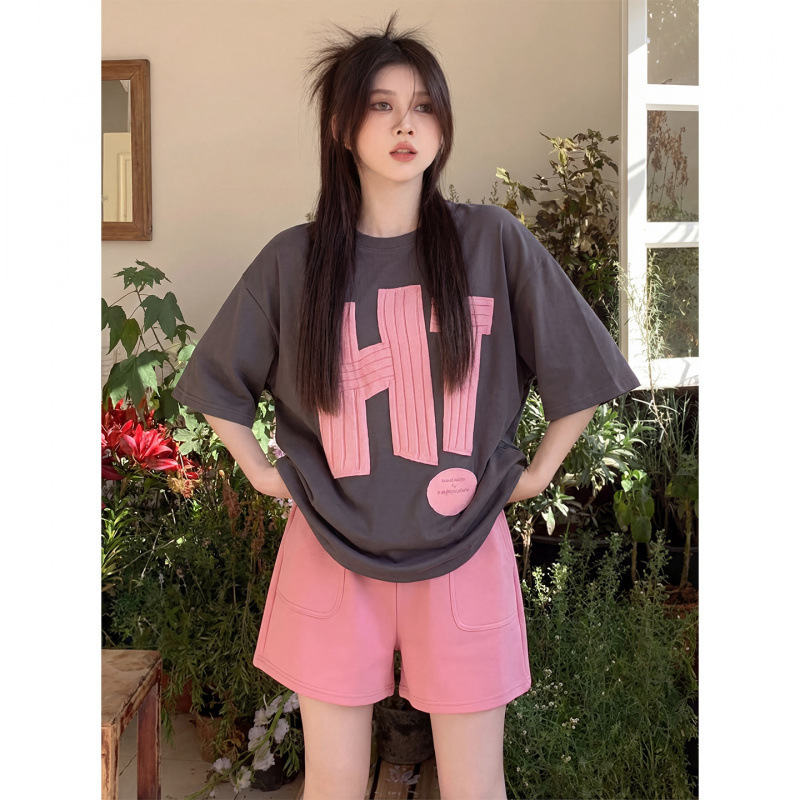 Maternity Shorts Set for Summer, Green, Fresh and Stylish, Casual and Youthful Sports Short-Sleeve T-Shirt Top for Women