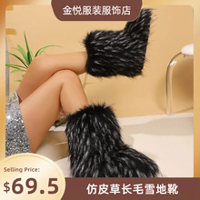 跨境欧美风短款毛绒女雪地靴保暖平跟批发外贸舒适轻便靴子冬季款