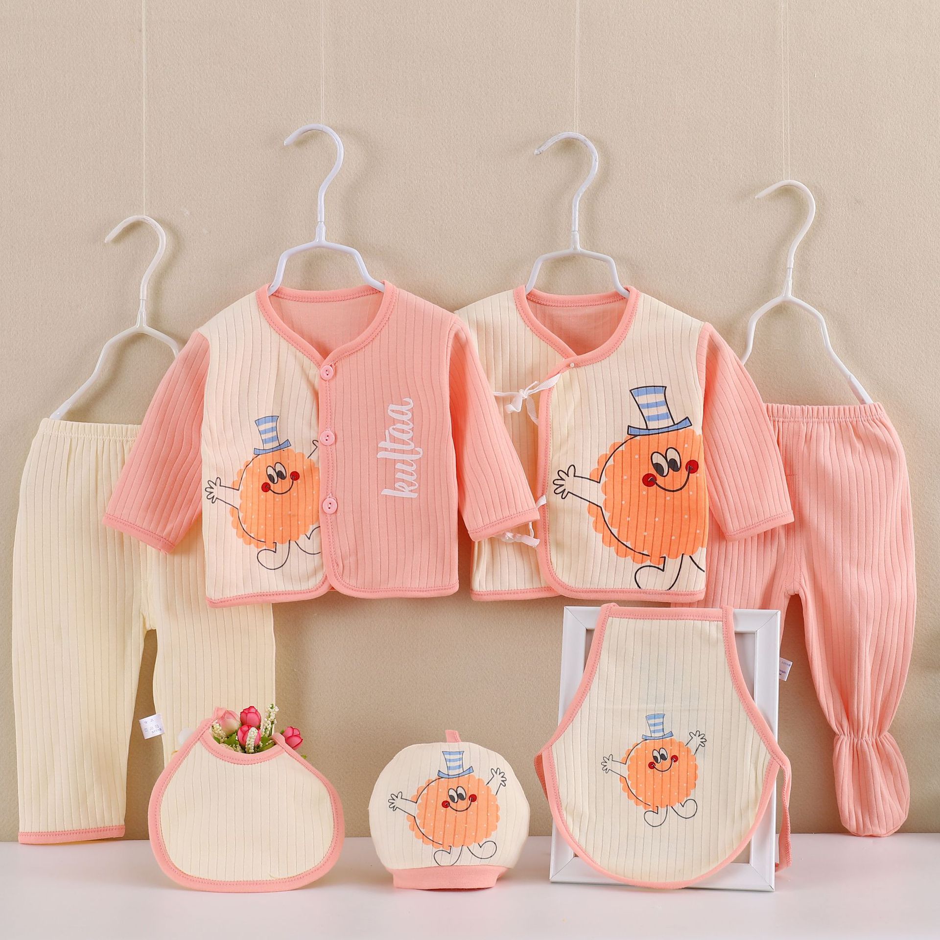 Conjunto para recién nacido, conjunto de siete piezas de algodón peinado, ropa y artículos para bebés, set de regalo para bebés y niños, para uso personal.