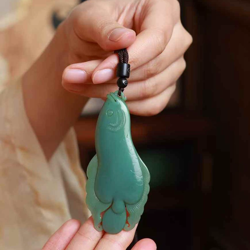 Ювелирные изделия из нефрита Hetian Jade Factory Store, натуральный нефрит Хэтиан из Синьцзяна, яшма, старый материал, утиное яйцо, зеленый кулон с рыбой богатства