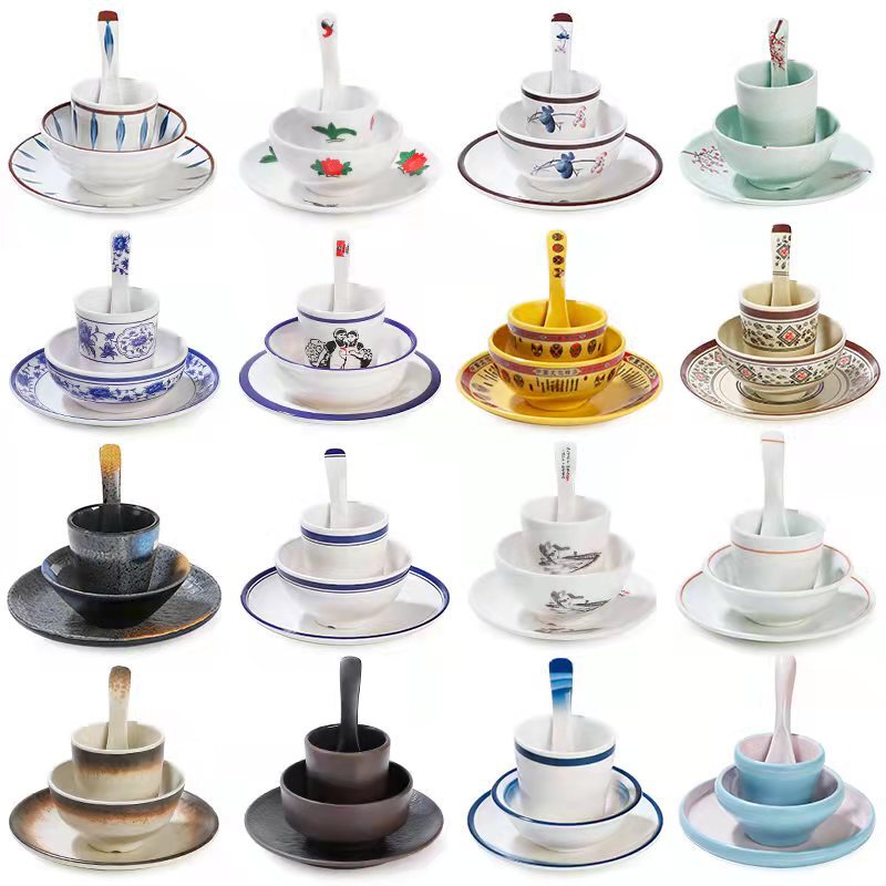 Melamine hot pot table decoration four-piece Japanese-style commercial hotel restaurant table decoration tableware imitation porcelain bowl cup and saucer suit
