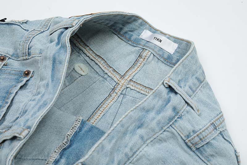 Title 10, Heren jeans met patchwork en rauwe randen, loss...