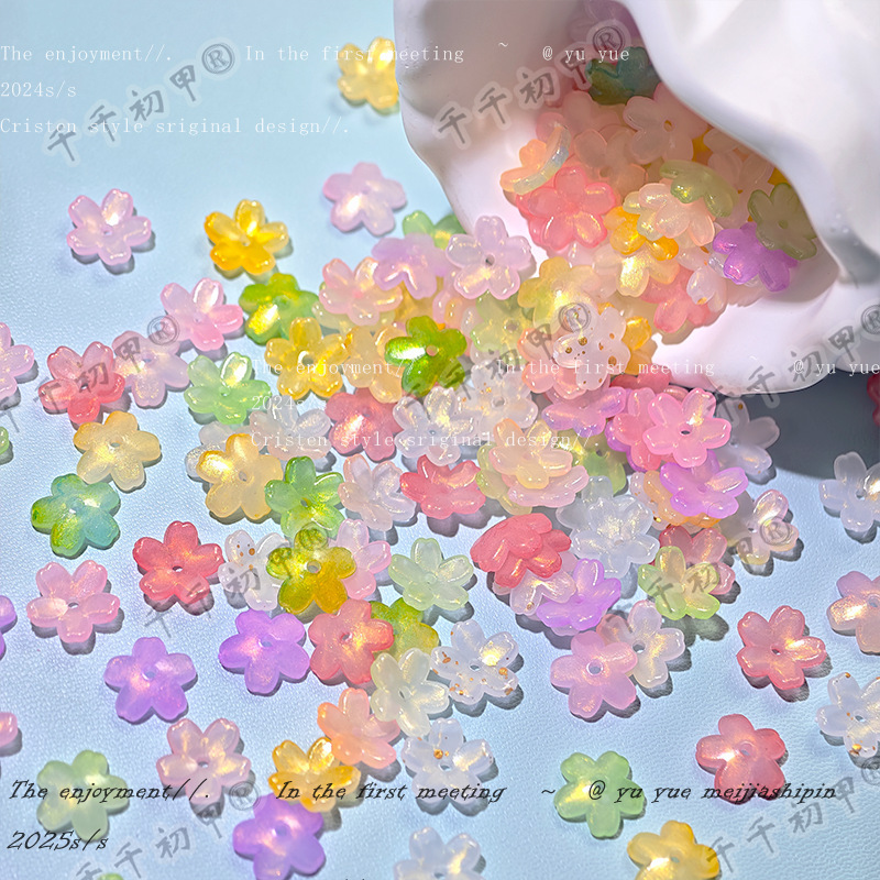 Acrylic Gradient Gold-Sprinkled Cherry Blossom Jewelry Accessories Perforated Beads Handmade DIY Hair Accessory Tassel Flower Decoration