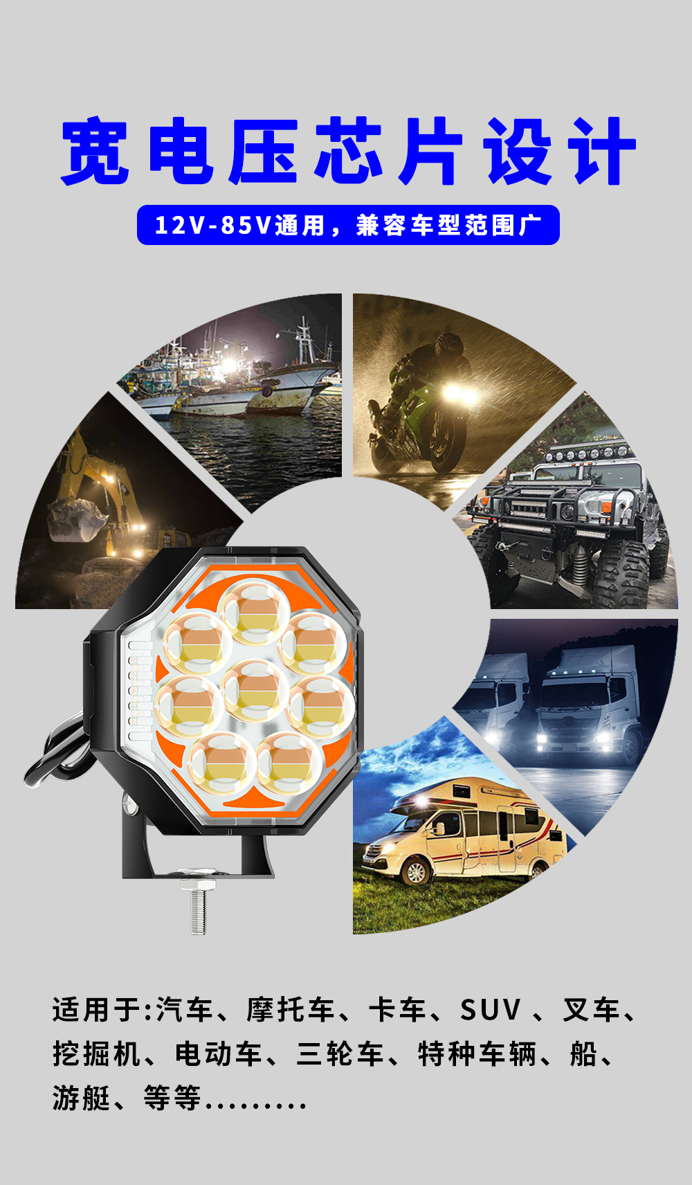 Cross-border bestseller: Motorcycle LED headlight modification, off-road vehicle work light, spotlight, electric vehicle front warning light