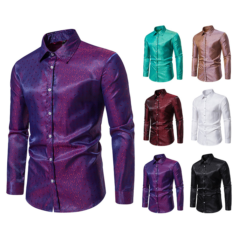 New 2024 men's jacquard casual long sleeved shirt, fashionable, youthful, and trendy for men_voghion.com