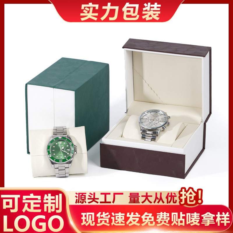 Cross-Border High-End Flip-Top Watch Box, Threaded Pu Leather Watch Storage Box, New Watch Packaging Box, Portable Watch Box