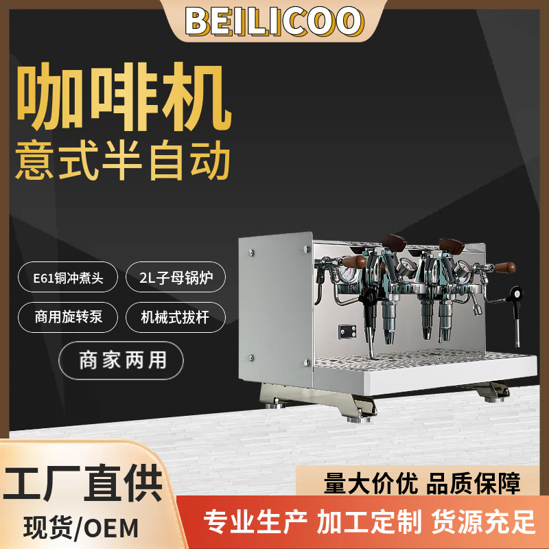 Double-Head E61 Copper Brewing Head Coffee Machine Stove Steam Milk Frother Italian Semi-Automatic Home Coffee Machine