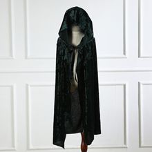 万圣节服装儿童成人女巫斗篷连帽长款绿色系带丝绒披风角色扮演