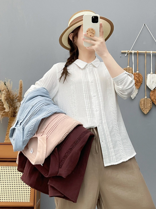2025 Spring New Style Lace Patchwork Solid Color Women's Cardigan Long Sleeve Shirt Spring Tops Wholesale 2025 Spring New Style Lace Patchwork Solid Color Women's Cardigan Long Sleeve Shirt Spring Tops Wholesale