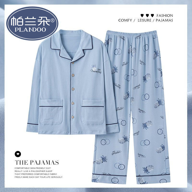 Pijama de algodón femenino primavera y otoño mangas largas dulces y sueltas grande otoño y invierno conjunto de ropa para el hogar