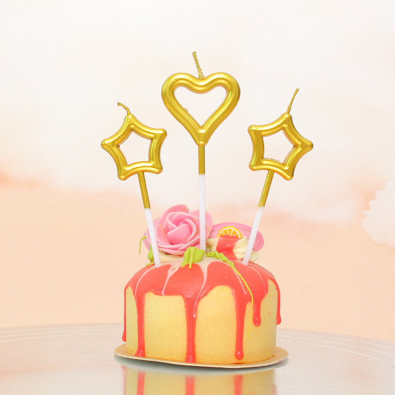 Selección estricta Hada cumpleaños vela romántica decoración de pastel de oro local Plug-In 3 amor hueco vela de estrella de cinco puntas