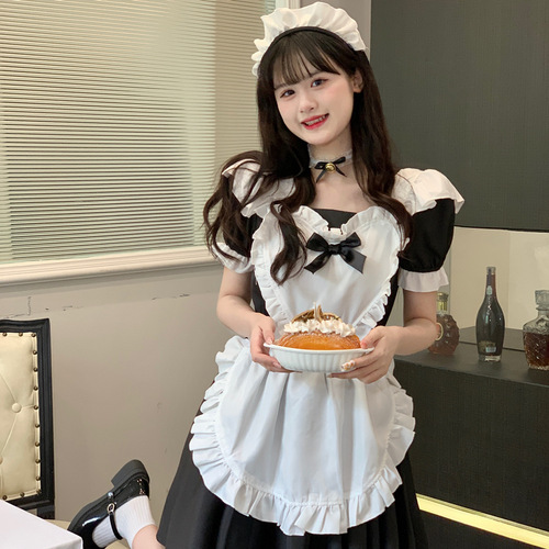 Anime black and white female maid outfit Japanese Alice cute Lolita maid dress lady's dress costume