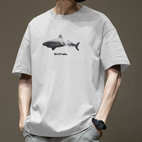 Cotton Short Sleeve T-Shirt for Men - Summer, INS Style, Hong Kong Trend, Half-Sleeve, Loose, Couple's Set, T-Shirt, Round Neck, Printed