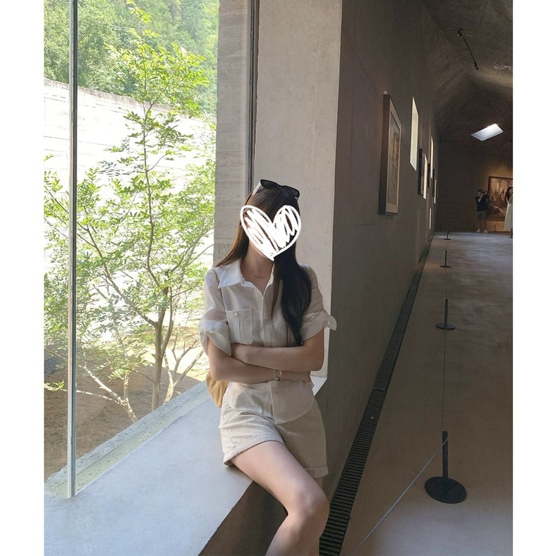 AY 朝雾蓝100亚麻通勤简约经典正肩收腰可系带五分袖白衬衫女|undefined