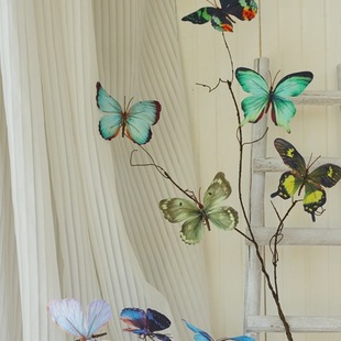 Fake Flowers Decorated with Dead Branches, Butterflies and Dried Branches, Creative Window Decorations, Home Floral Photography Props and Decorations