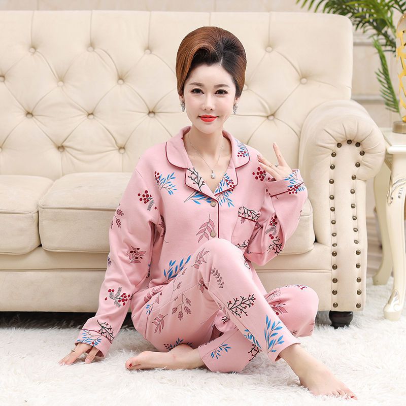 Pijamas para mujer Primavera y otoño 100% algodón de manga larga para mujer ropa de hogar para madres de mediana edad y ancianas Otoño e Invierno traje de talla grande