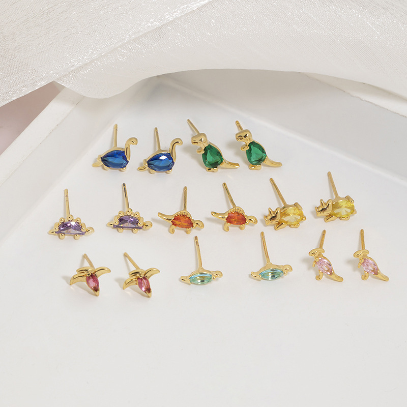 Nihaojewelry Cartoon Small Dinosaur Inlaid Zircon Animal Earrings Wholesale Jewelry display picture 5