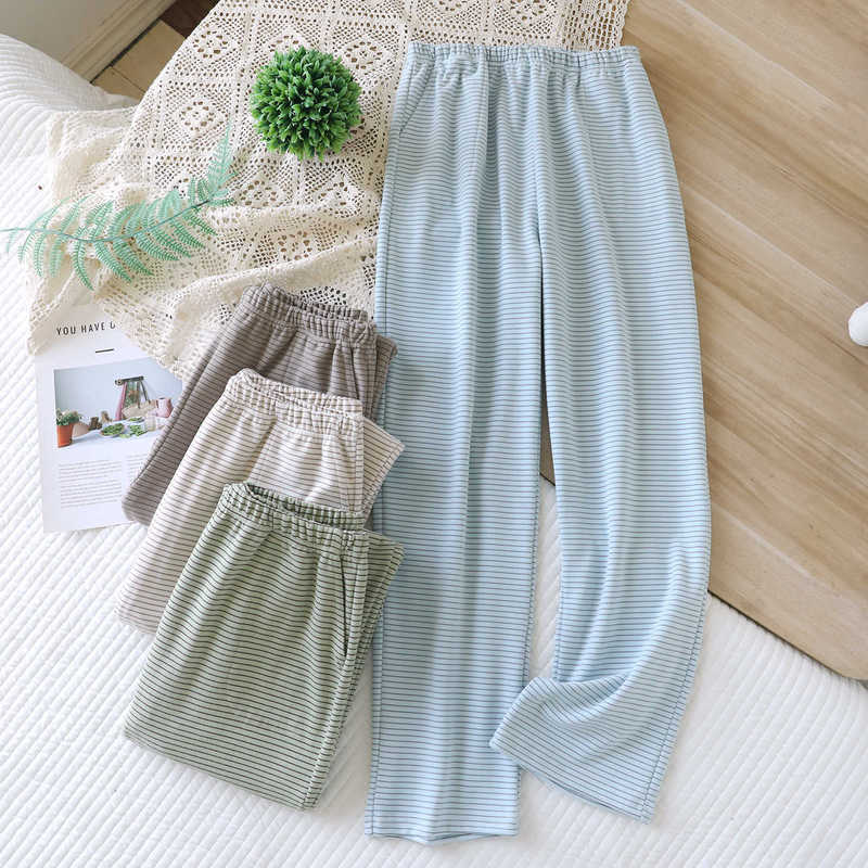 Autumn and Winter Women's Long Pajama Pants, Loose Fit, German Velvet Striped Couple's Pajama Pants, Loose Fit, Fleece-Lined, Warm, Thin Style, Men's Home Pants