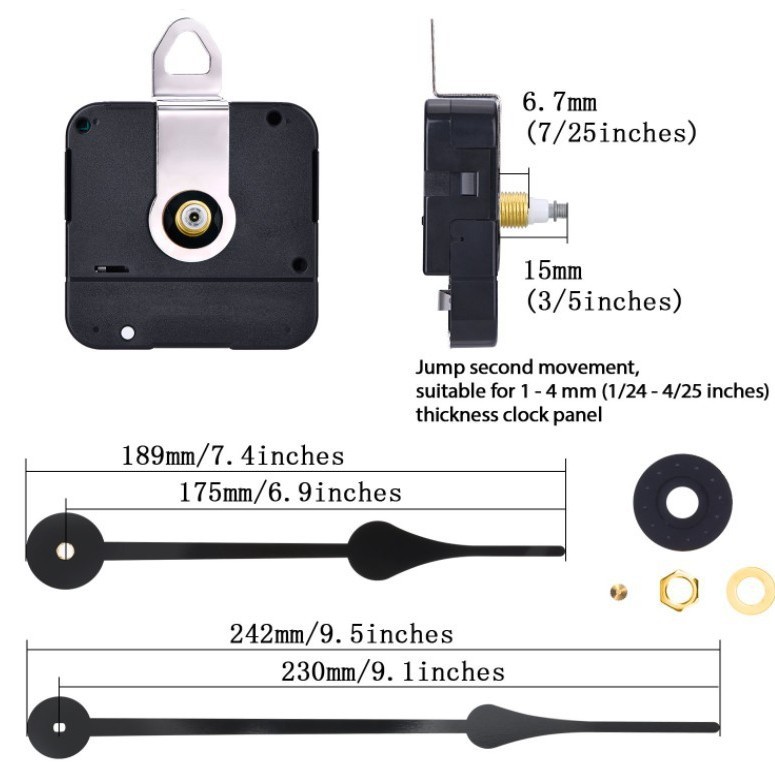 HR1688 gran torque de movimiento con 23cm de largo 2067 metal aguja división de tiempo grande accesorios de reloj de pared reloj movimiento