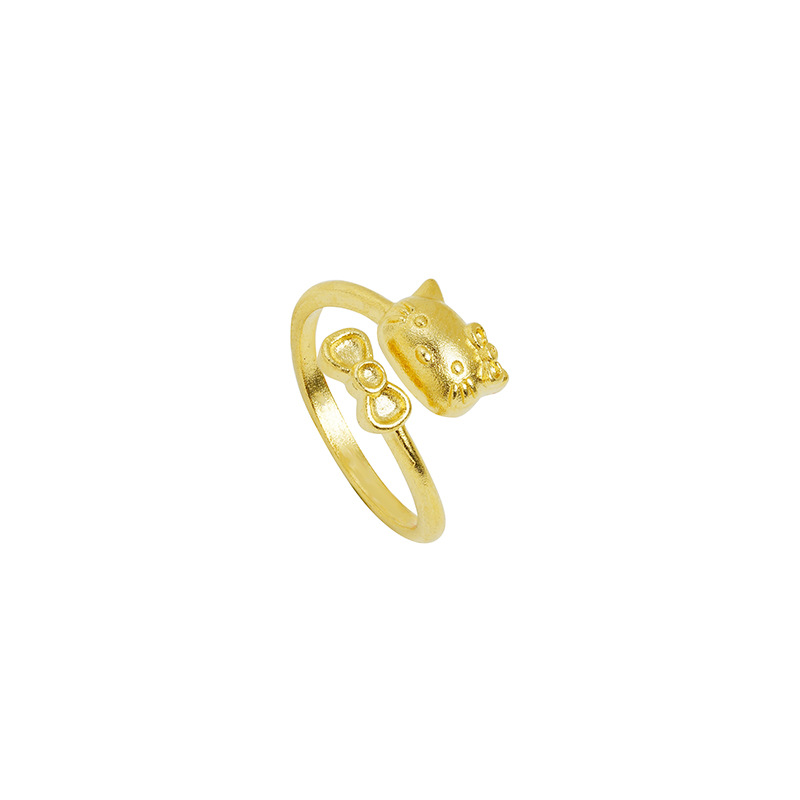 Nuevo anillo de oro de arena vietnamita lujoso ligero estilo HelloKitty pequeño gatito arco anillo joyas de alta calidad para mujeres